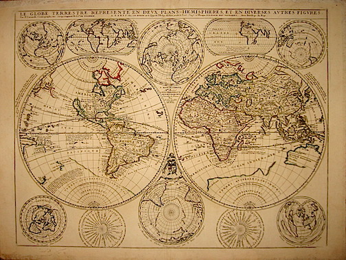 Coronelli Vincenzo Maria (1650-1718) - Tillemont Jean-Nicolas, de (1640-1720) Le Globe Terrestre representé en deux Plans-Hemispheres, et en diverses autres figures s.d. (ma 1690) Parigi